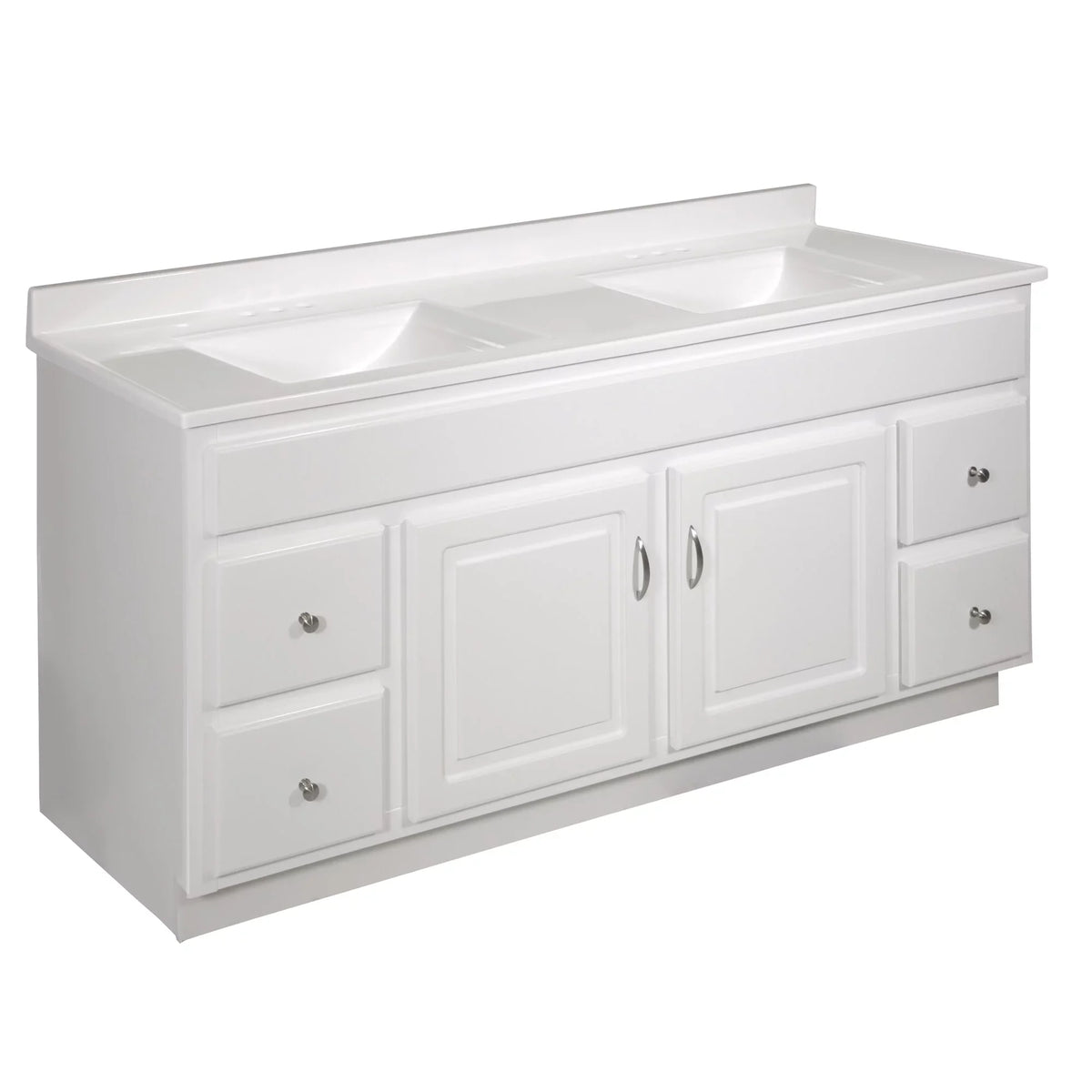 Pattern House 557678-WHT 61-inch Camilla Cultured Marble Centerset Mount Rectangle Double Bowl Vanity Top with Integrated Backsplash, Strong White