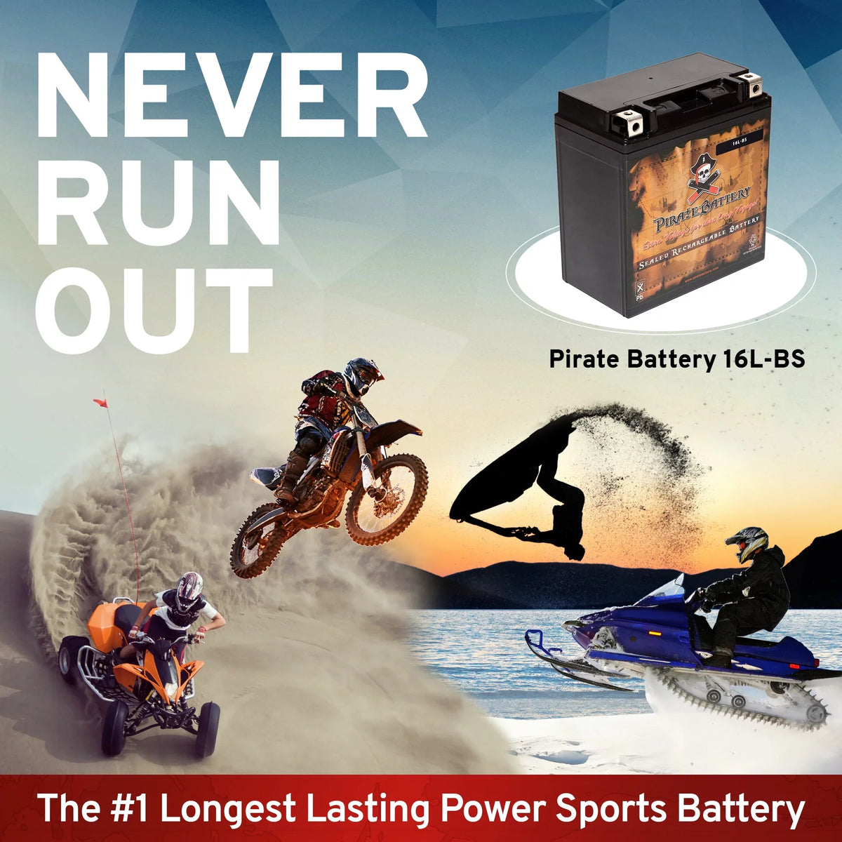 Pirate Battery YTX16L-BS (16L-BS 12 Volt,14 Ah, 230 CCA) Jet Ski Battery for Kawasaki Js750 Sx Zx 1995