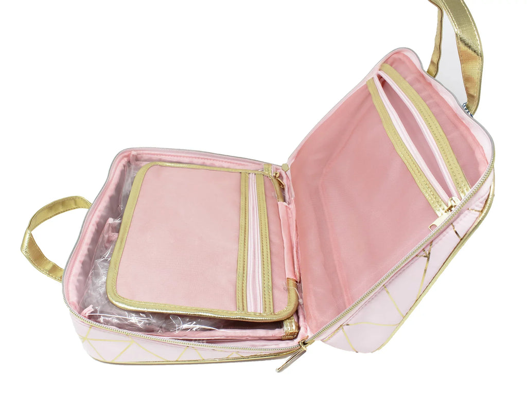 Tartan + Twine Gold Foil Pink Geo Zip Beauty Cosmetic Bag 3-Piece Deluxe Weekender Set, 1 CT