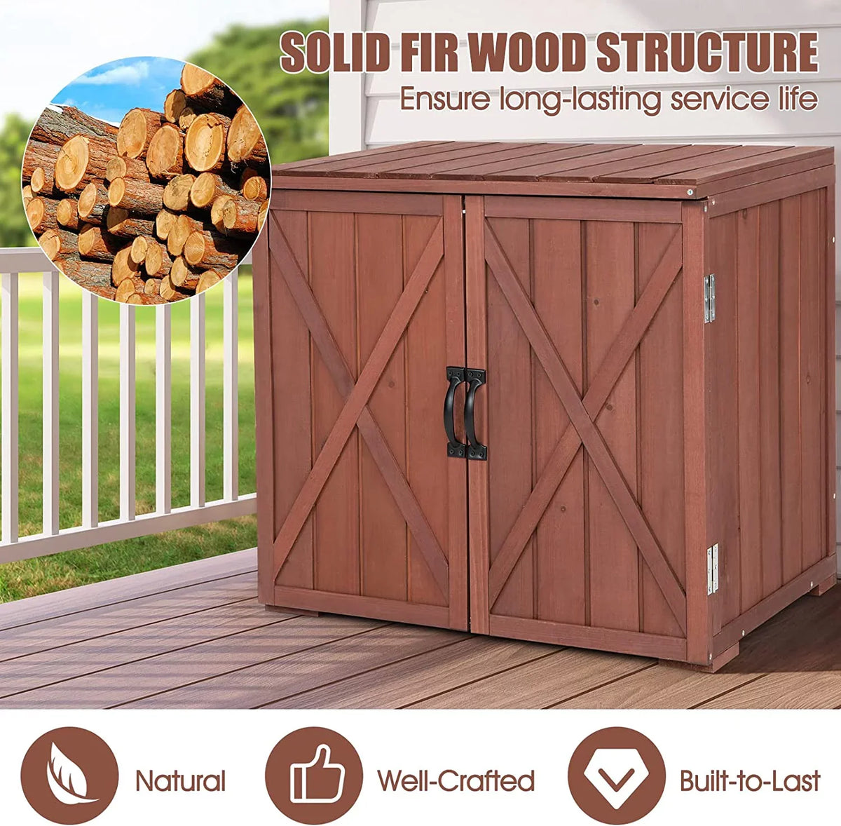 30" Outdoor Storage Box, Timber Storage Deck Box W/Spacious Inner Space & Countertop, Tool Storage Cabinet for Backyard Garden Porch, Easy Assembly, 30" x 22" x 28.5" (Brown)