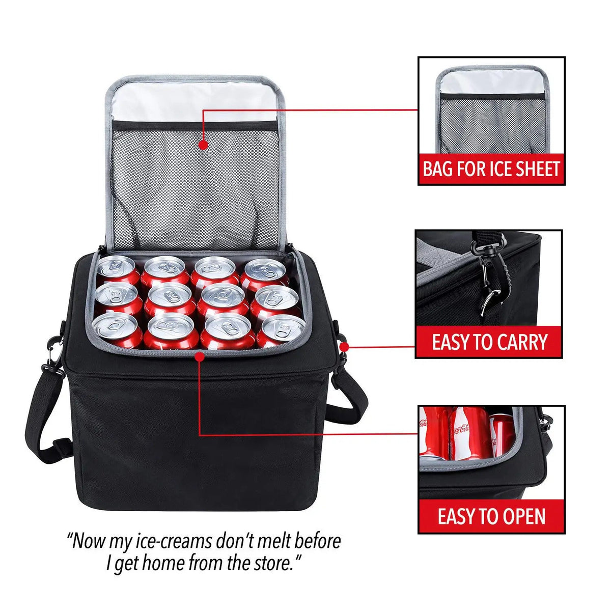 Glamor D Collapsible Trunk Organizer with Insulated Leak-proof Cooler Bag - 5-in-1 Car & SUV Cargo Storage Solution with Foldable Lid, Removable Dividers, and 2 Tie-Down Straps - Black