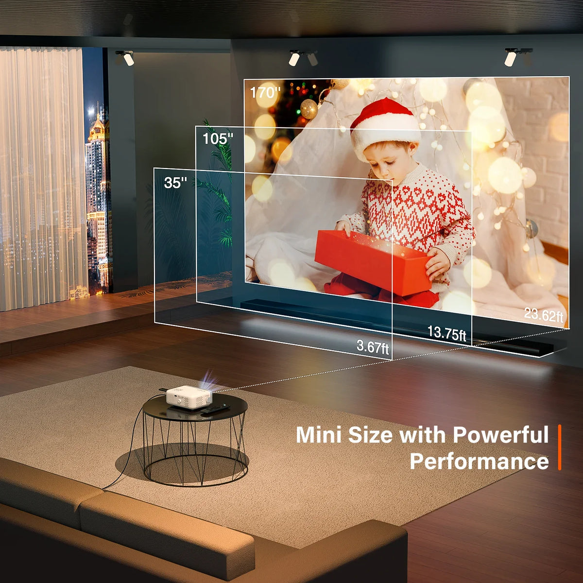 Auking 5G WIFI Bluetooth Mini Projector, 9800Lumens 1080P Full HD and 220" Display Supported movie Projector, Home Theater Projector Compatible with iOS/Android, (Tripod Included)