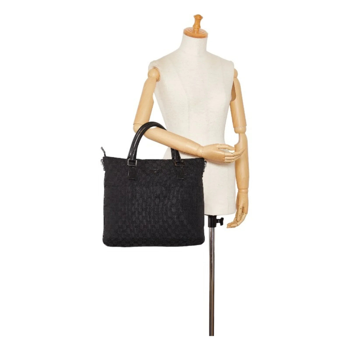 Pre-Owned Gucci GG canvas handbag tote bag 122797 black leather ladies GUCCI (Good)
