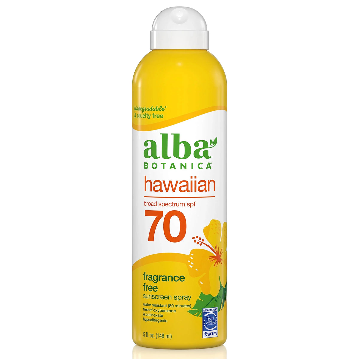 Alba Botanica Sunscreen For Face And Body, Fragrance-Free Hawaiian Sunscreen Spray, Broad Spectrum Spf 70 Sunscreen, Water Resistant And Biodegradable, 5 Fl. Oz. Bottle