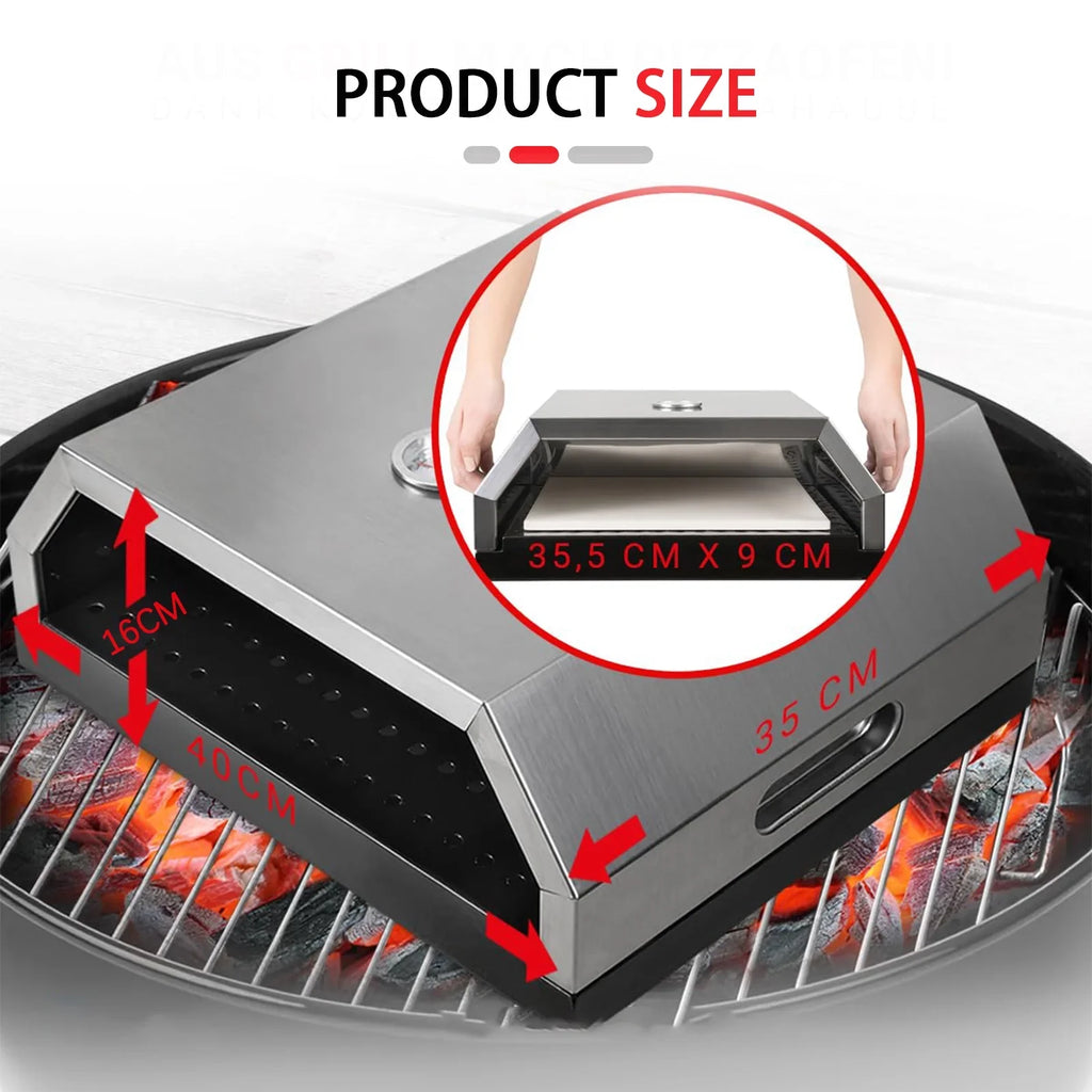 Grill Top Pizza Oven, Fits On Any Charcoal & Gas BBQ Grill, Portable Pizza Oven, Easy Carry Handles, Home-made BBQ Pizza Oven