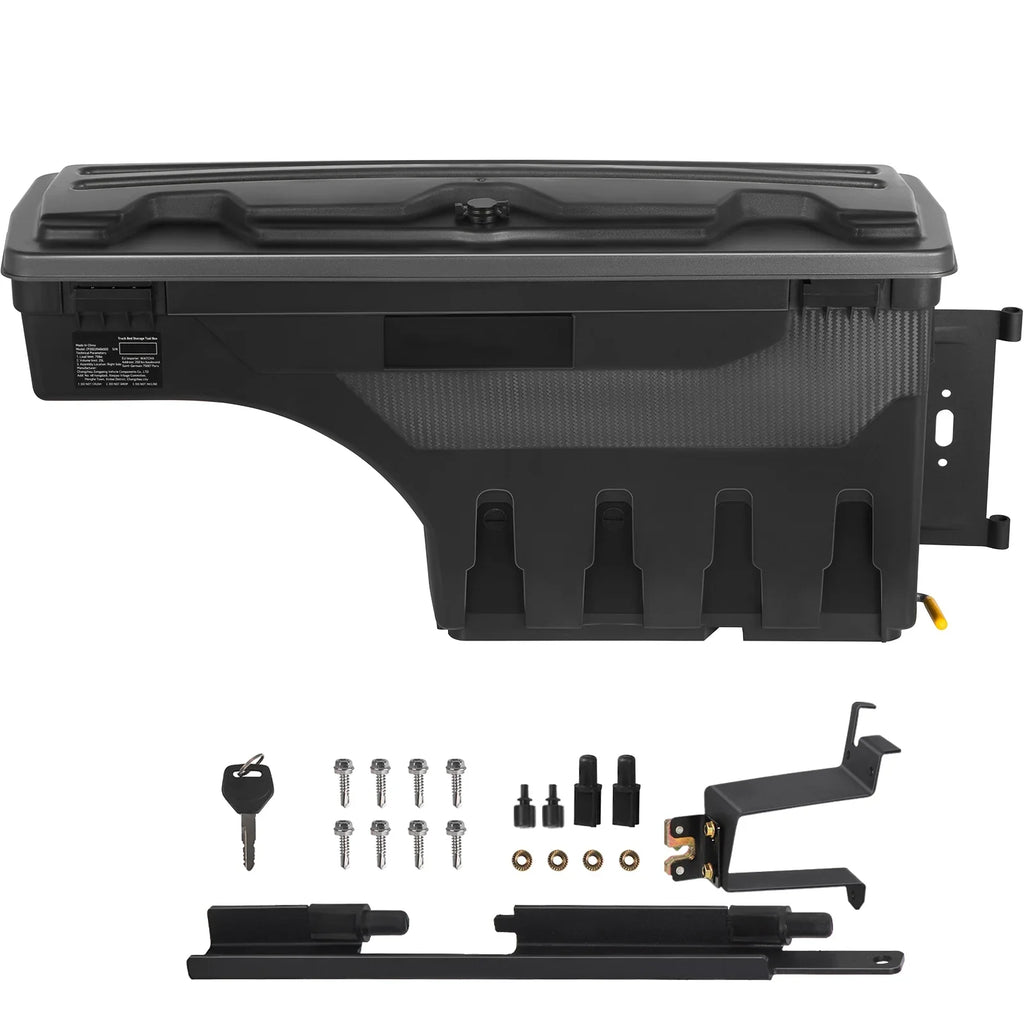 SKYSHALO Truck Bed Storage Box, Lockable Lid, 6.6 Gal/20 L Waterproof ABS Wheel Well Tool Box, Compatible with Chevrolet Silverado 1500 GMC Sierra 1500 2019-2021, Black, Passenger Side