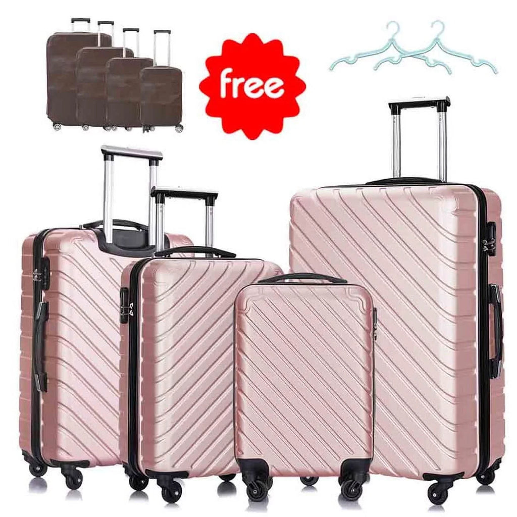 4 Piece Hardshell Luggage Sets,Travel Suitcase,Carry On Luggage with Spinner Wheels Free Enclosure Inside rose gold