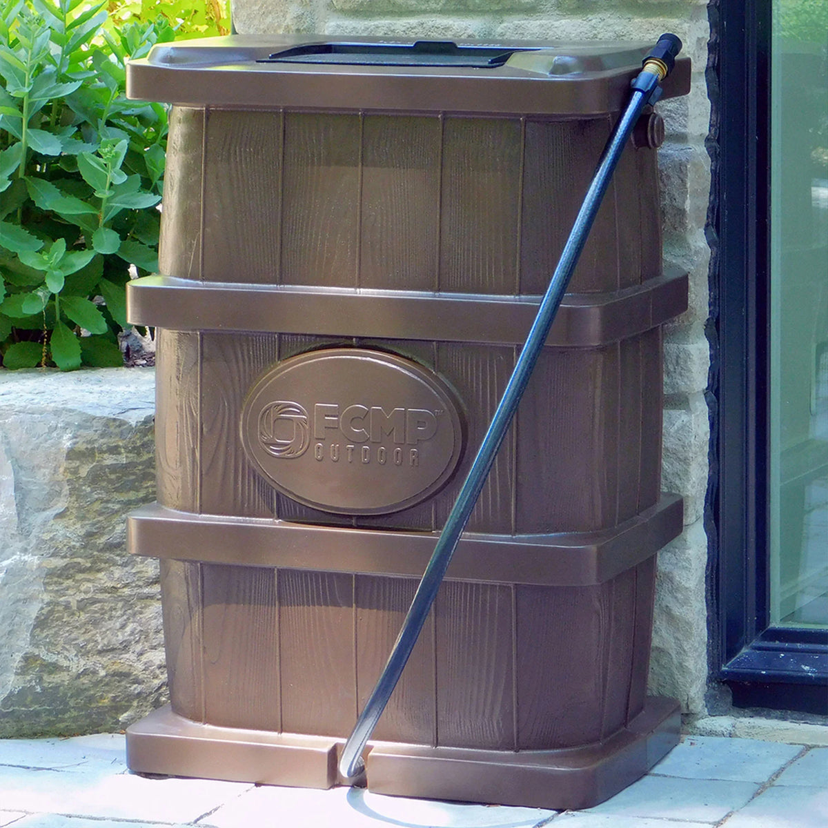 FCMP Outdoor WG4000 45 Gallon Timber Grain Rain Water Catcher Barrel, Brown