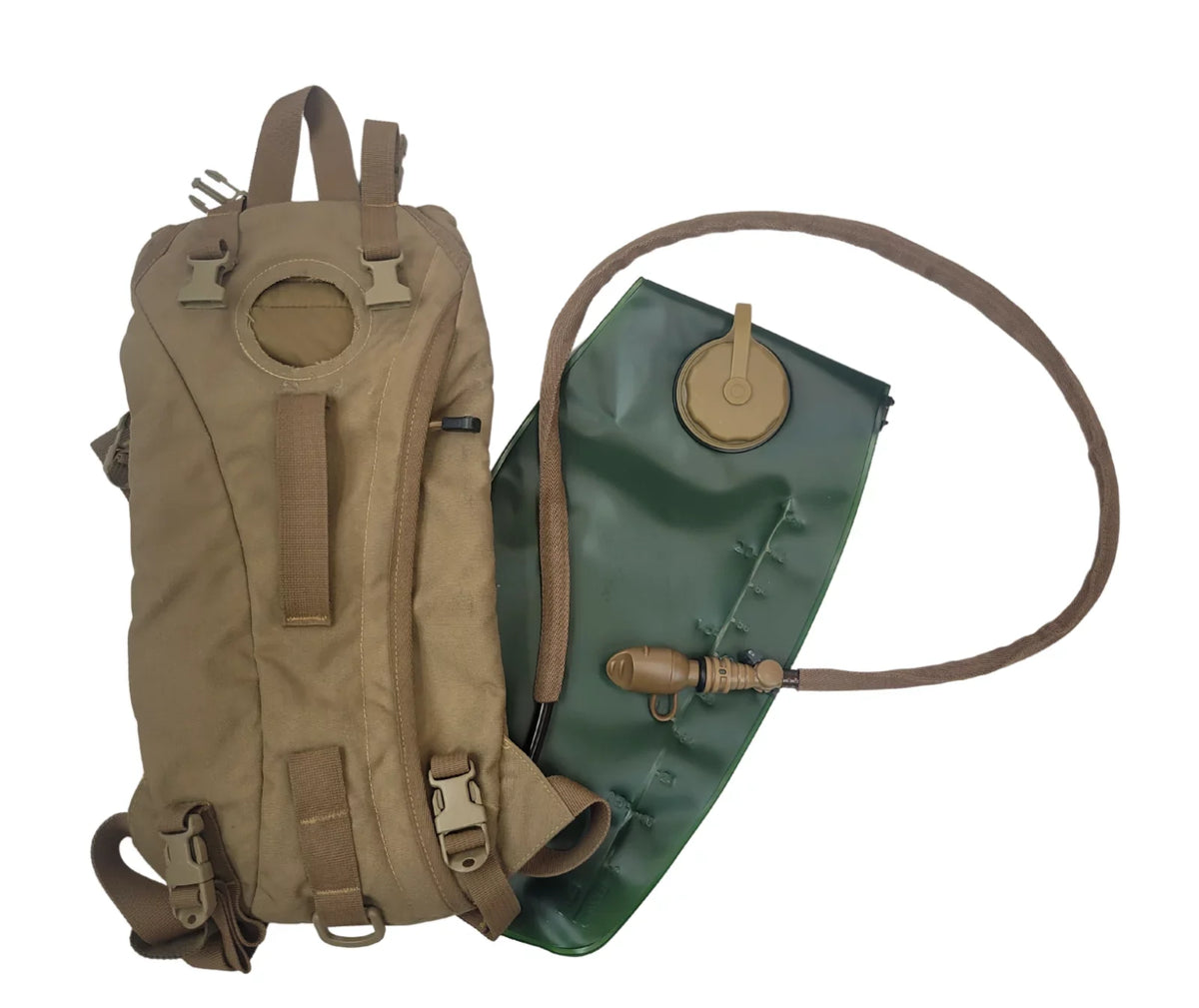 Military Outdoor Clothing Previously Issued Coyote Hydration System Carrier with never used import bladder