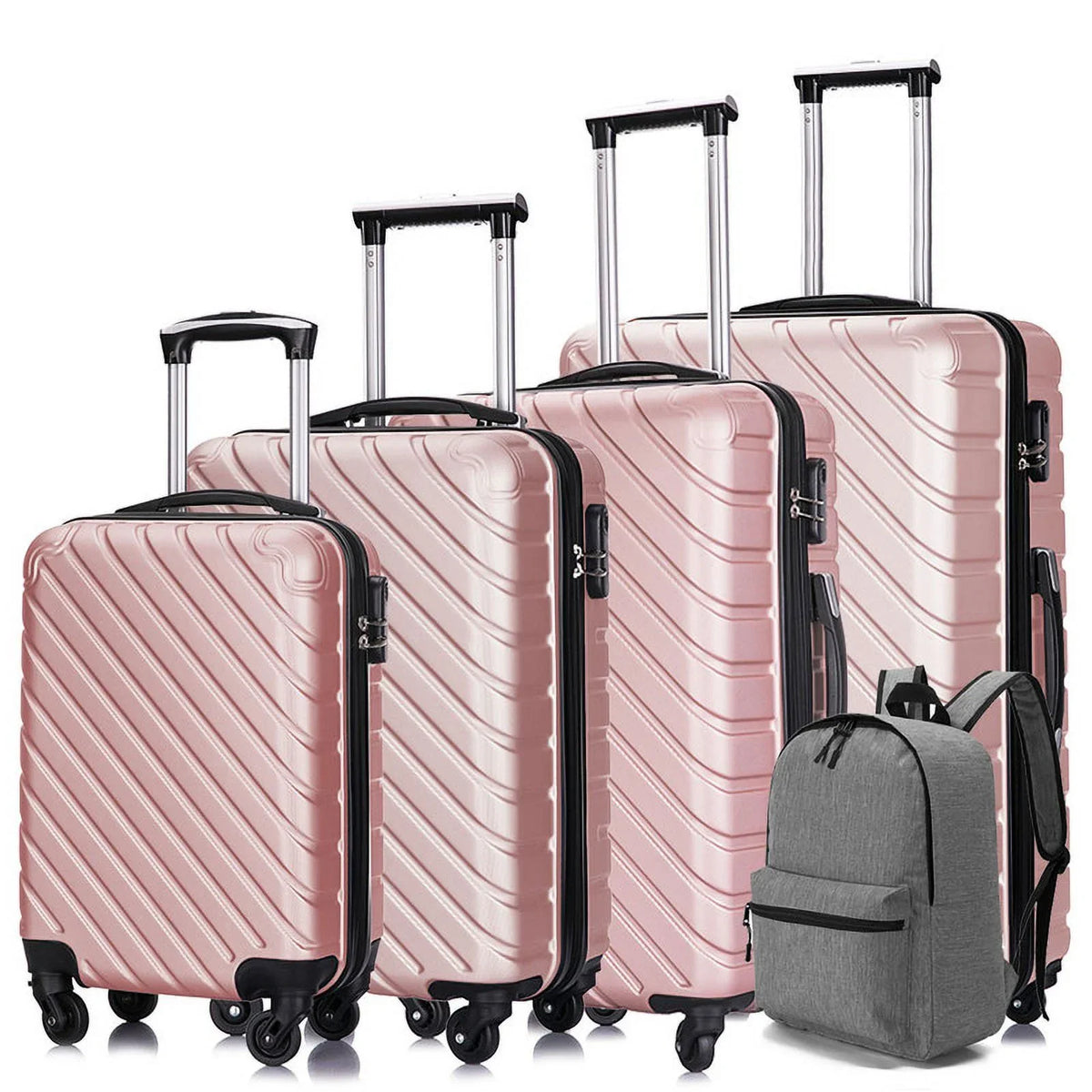 4 Piece Hardshell Luggage Sets,Travel Suitcase,Carry On Luggage with Spinner Wheels Free Enclosure Inside rose gold