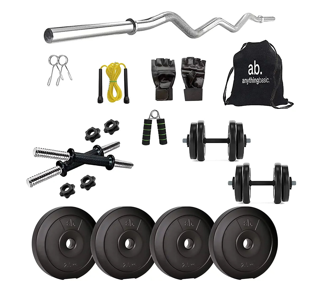 anythingbasic. PVC 10 Kg Home Gym Set with One 3 Ft Curl and One Pair Dumbbell Rods with Gym Accessories Gym Set