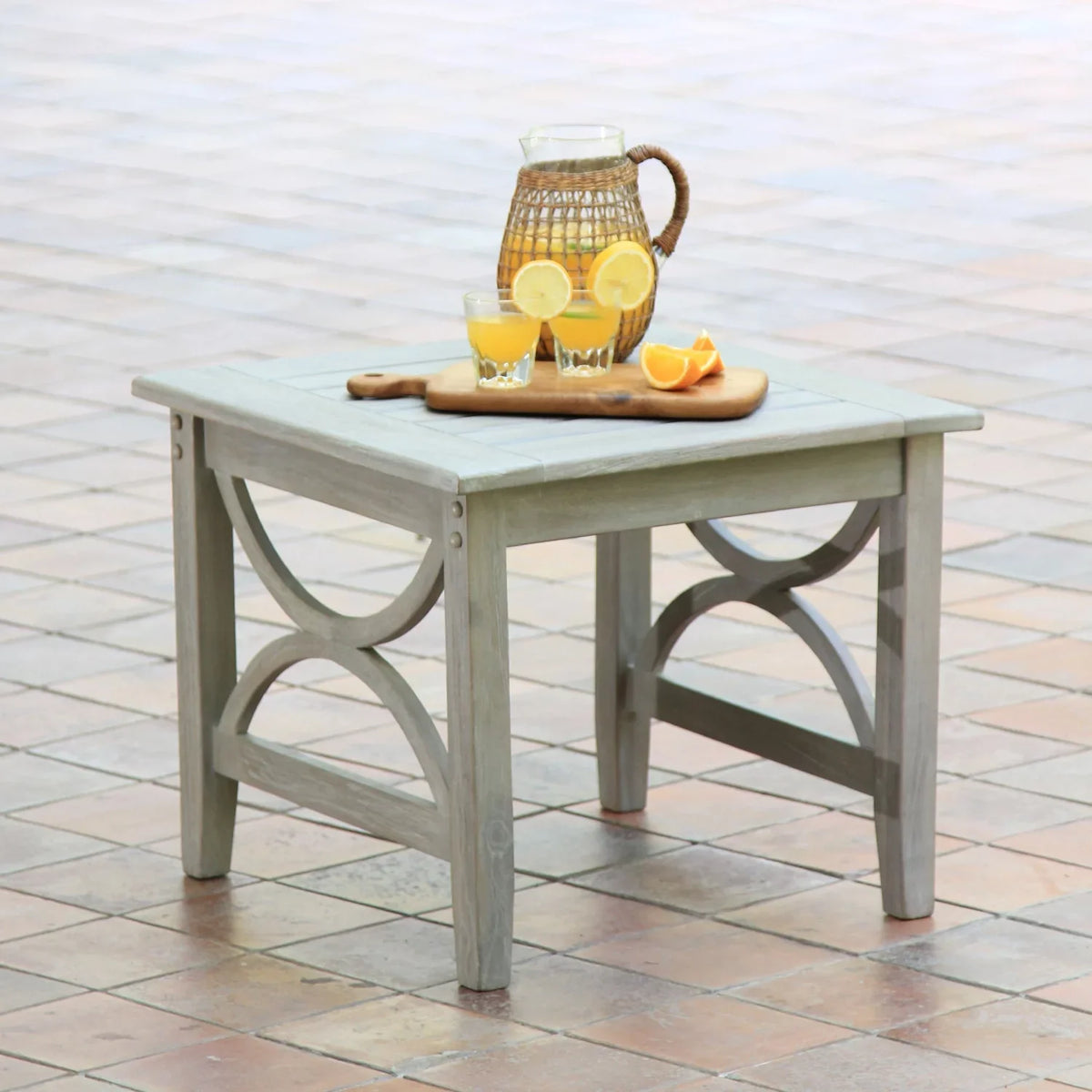 Cambridge Casual Lowell Teak Patio Side Table Weathered Gray