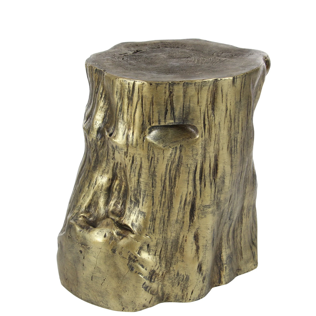 DecMode Eclectic Gold Chopped Tree Log Inspired Accent Table, 18"W x 19"H with Gold Carved Lumber Grain Finish