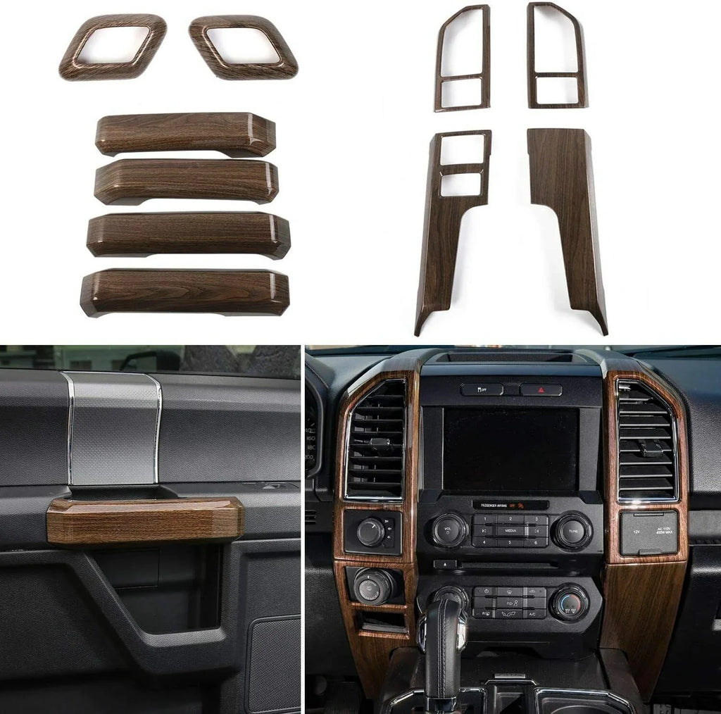 Teledu F150 + Plank Grain Interior Center Console Decoration Trim Shield Kit