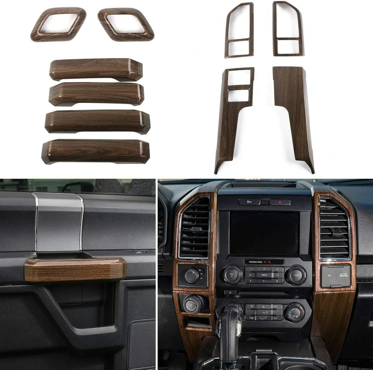 Teledu F150 + Plank Grain Interior Center Console Decoration Trim Shield Kit