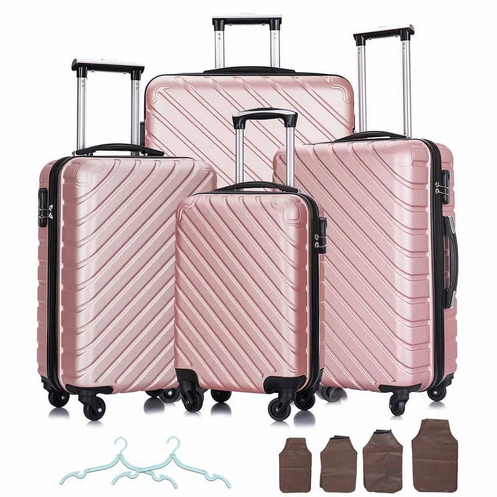 4 Piece Hardshell Luggage Sets,Travel Suitcase,Carry On Luggage with Spinner Wheels Free Enclosure Inside rose gold