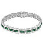 Emerald Green Baguette Real Genuine White Gold Sterling Silver Simulated Diamond Tennis Link Bracelet 8.5'' Unisex 35+Grams