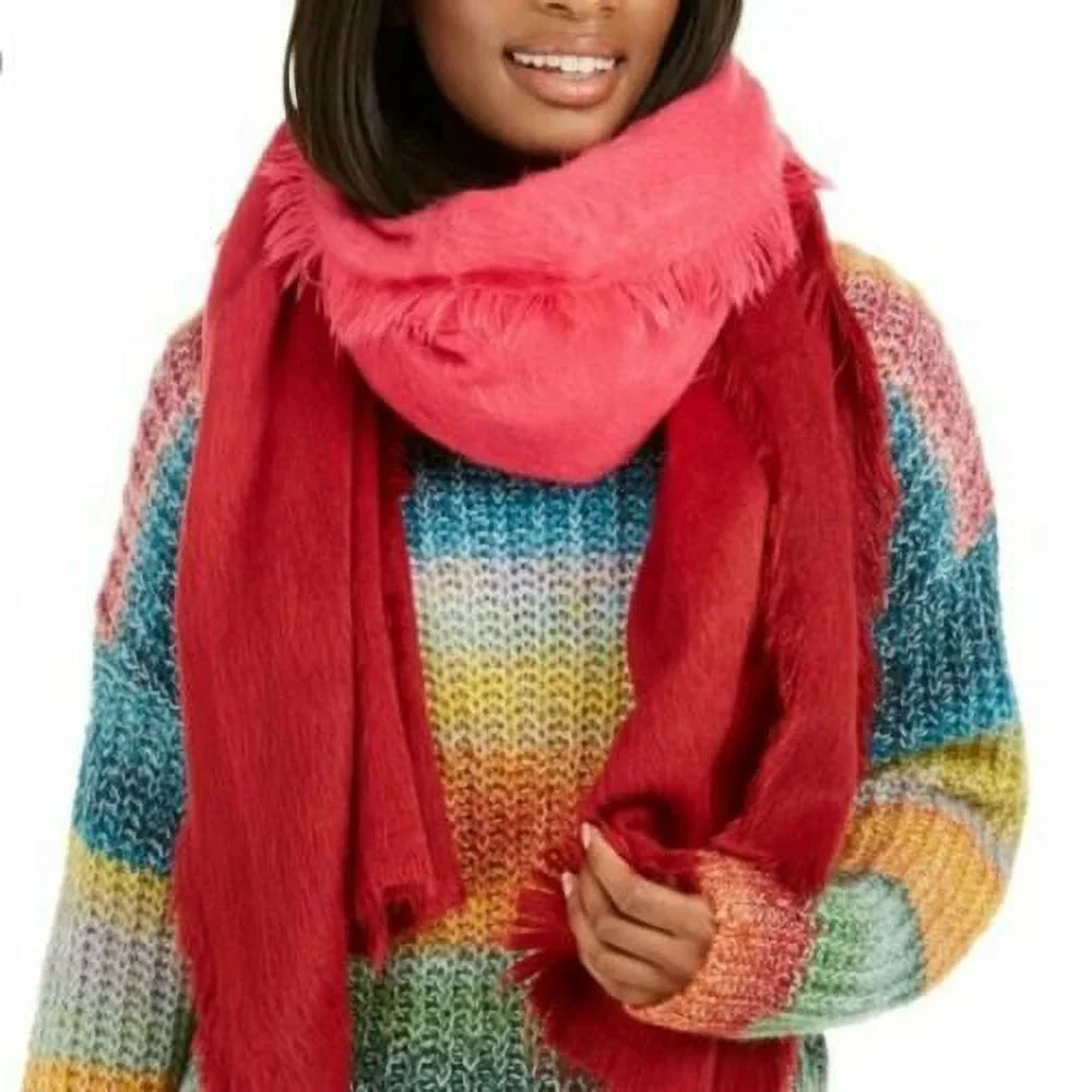 DKNY Women's Scarves Fuzzy Woven Ombre Wrap Shawl Scarf Pink One Size, $58 NWT