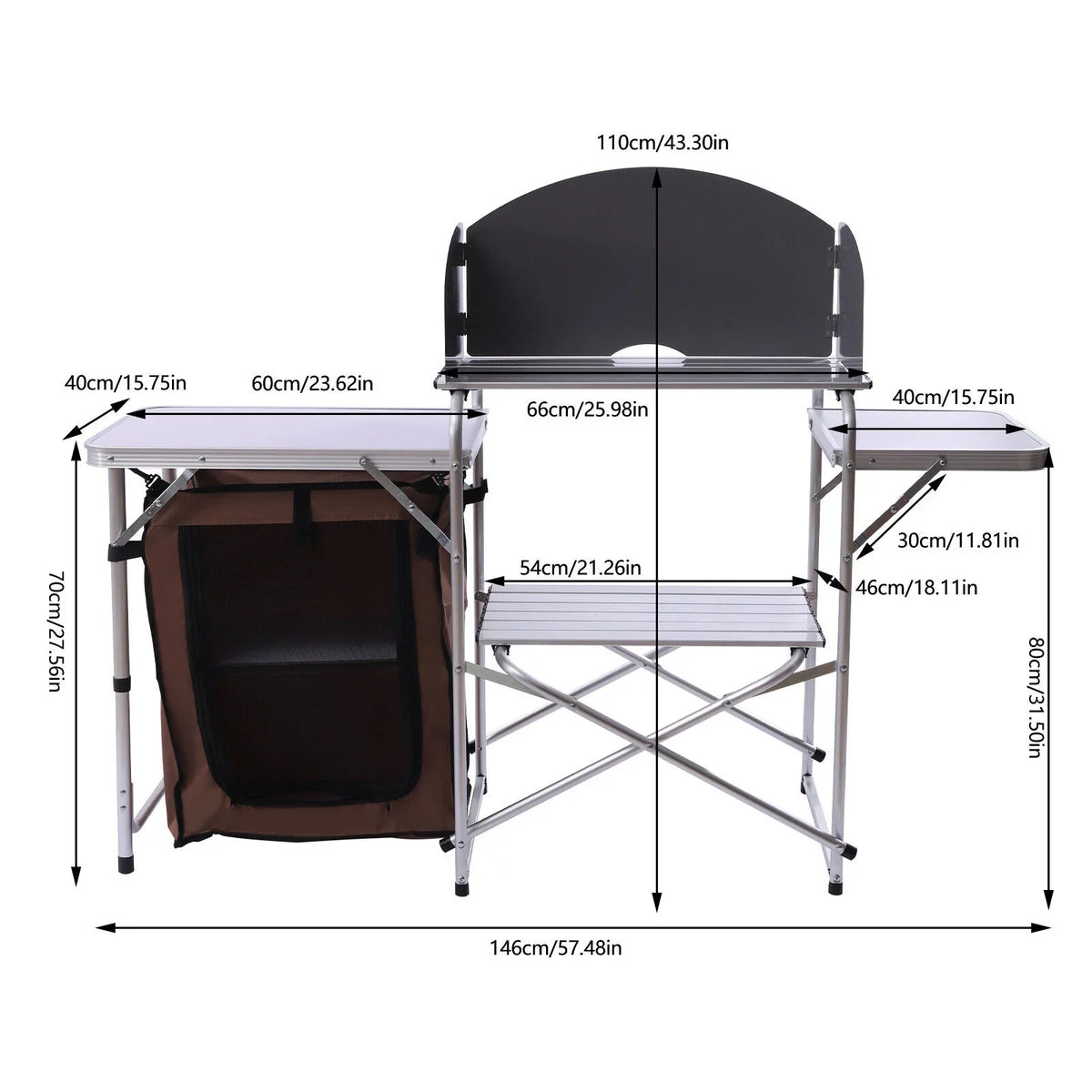 DENEST Folding Camping Kitchen Station Portable Barbecue Table Rack Brown Fabric Shield