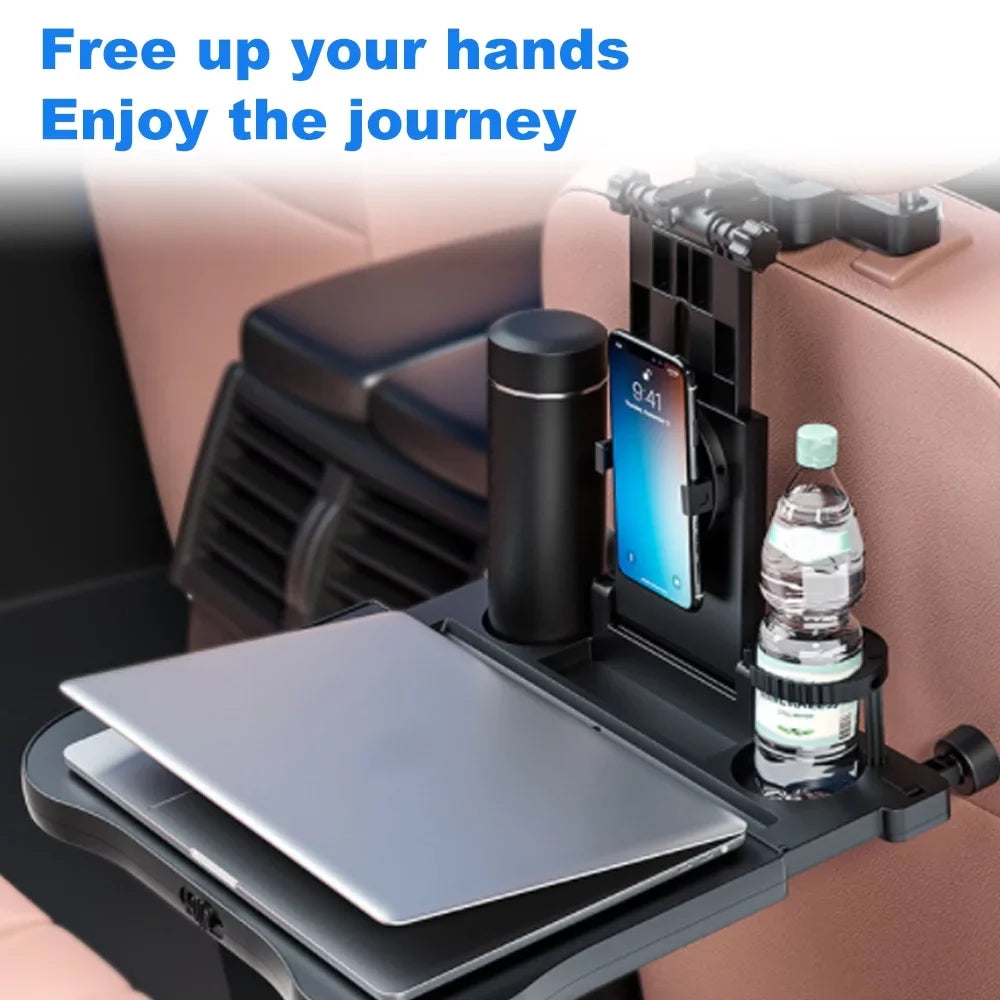 Multifunctional Car Back Seat Table: Adjustable Travel Tray with Phone Holder - Foldable, Ideal for Working, Writing, Eating - Convenient Black Arrangement