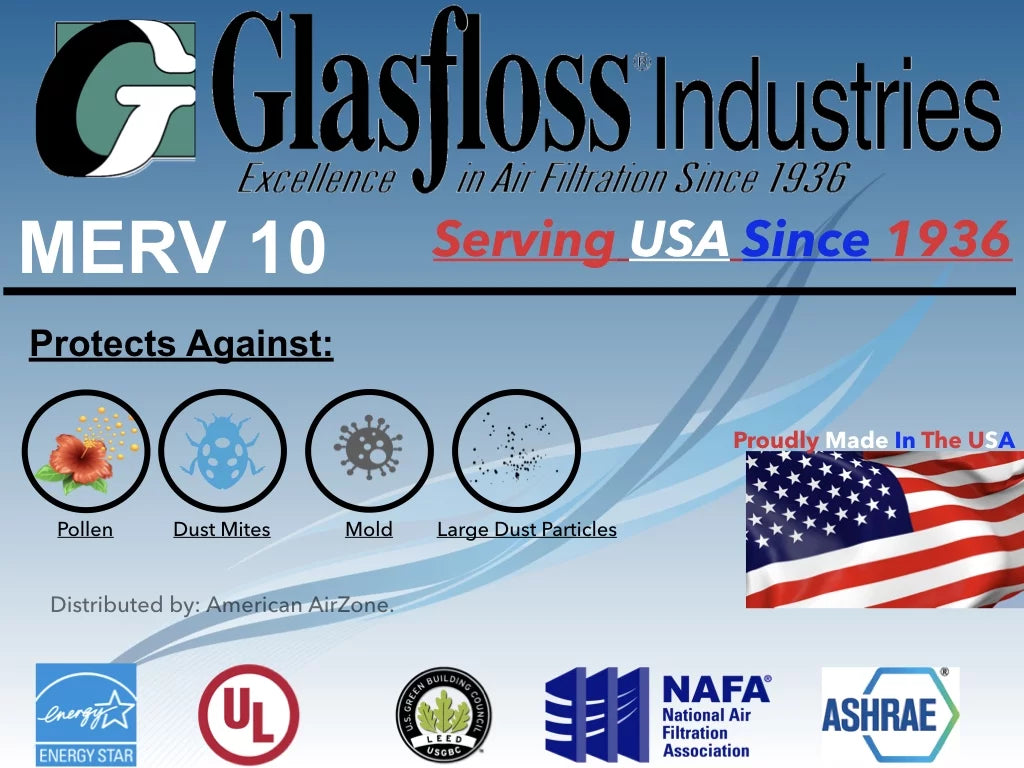 Glasfloss Air Filter 24x28x2 - 2" MERV 10 - (Pack of 4) - Pleated AC or HVAC Air Filter - Furnace Air Filter - Home or Office - Made In The USA.