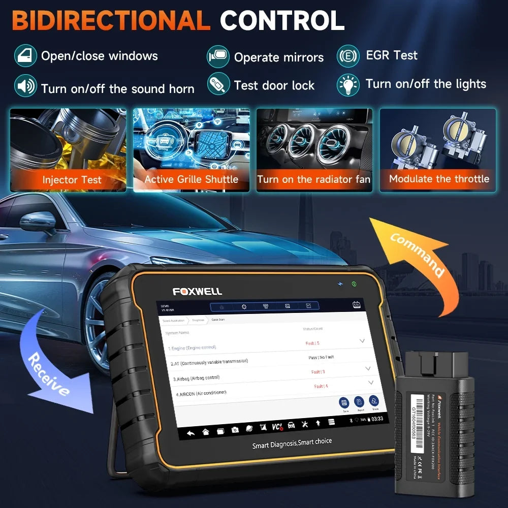 Foxwell GT60 Wireless Bluetooth Automotive Bi-directional Diagnostic Scanner 24+ Maintenance Services Full System OBD2 Scanner Code Reader for 12V Cars, EOBD OBD Scan Tool Vehicle Analyzer with Bag