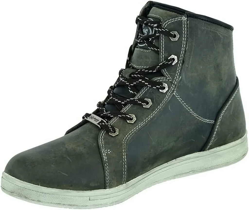 Daniel Smart Men’s Motorcycle Leather Shoes – Full Grain Waterproof Boots with Lace-up Closure & Lightweight Rubber Outsole