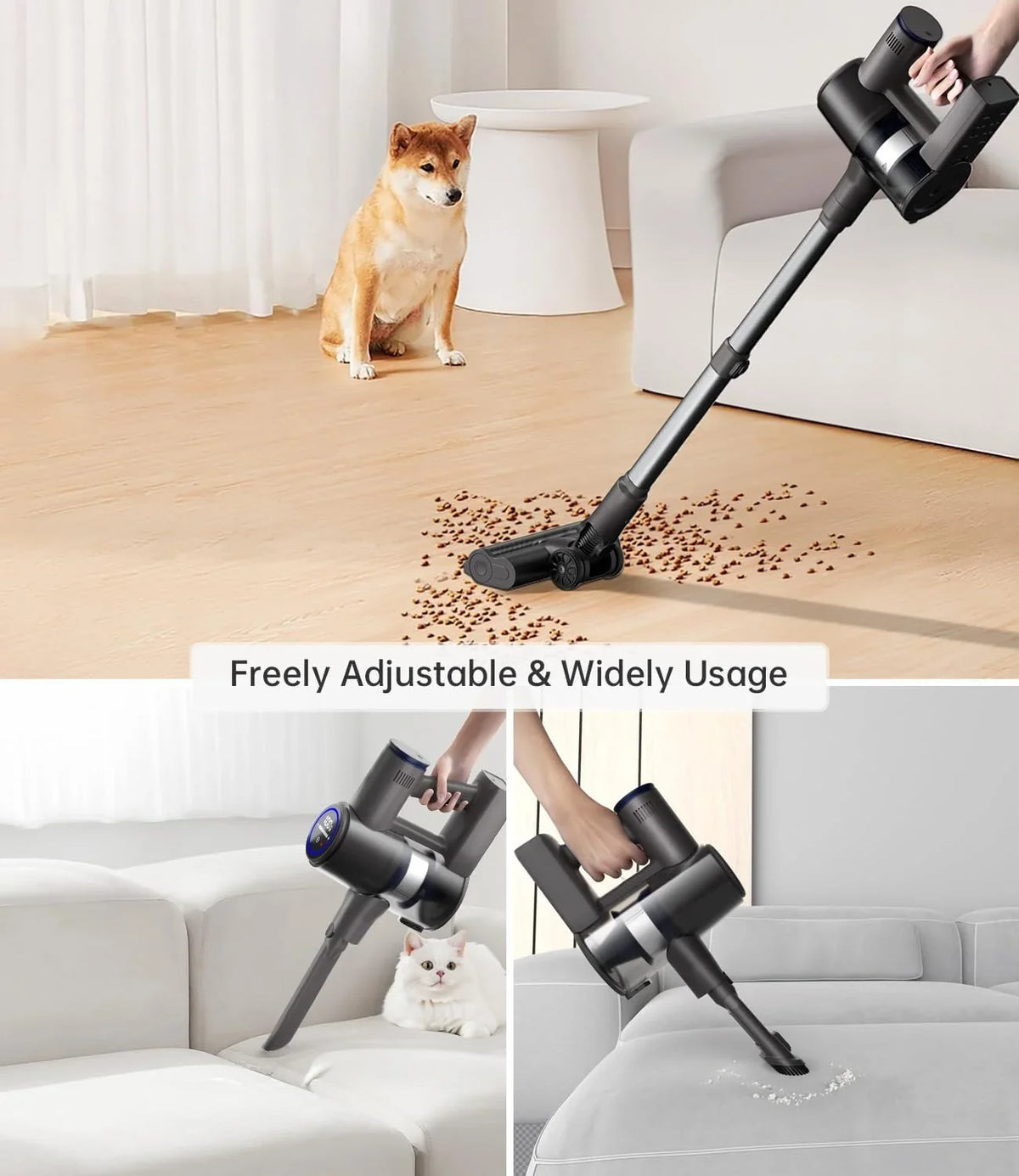 Cordless Vacuum Cleaner 28KPA, Stick Vacuum Cleaner Cordless with 7 Power Modes, 50 Mins RunTime Vacuum Cleaners for Home Lumber Floor and Carpet, Pet Hair