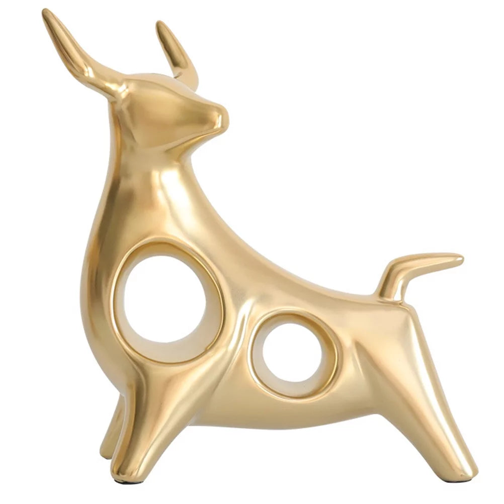Qumonin Golden Feng Shui Bull Statue Ox Figure Chinese Zodiac Cow Table Decor