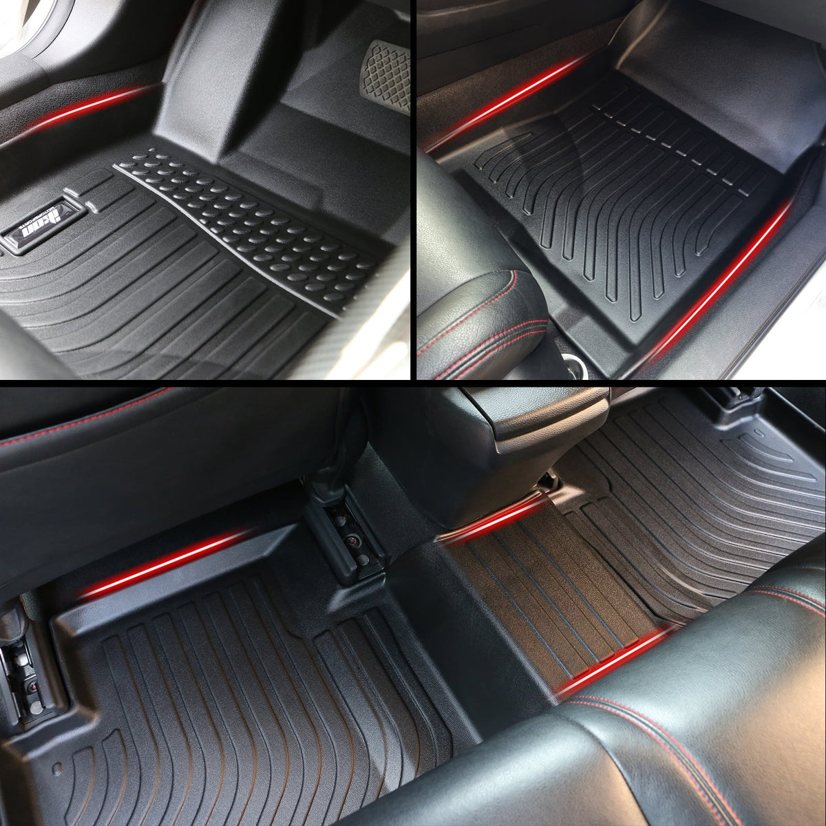 Ikon Motorsports Floor Mats & Trunk Mat Compatible With 2023-2024 Toyota Prius , Black 3D Molded Carpets Liner 1st 2nd Row Front Rear Pad 4PC TPE Thermo Plastic Elastomer All Weather Protector