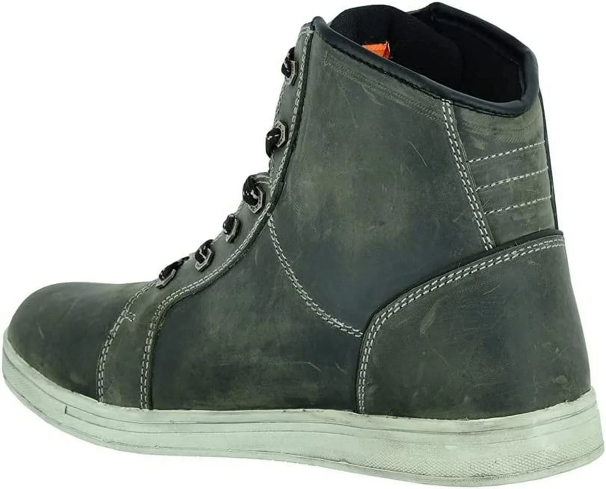 Daniel Smart Men’s Motorcycle Leather Shoes – Full Grain Waterproof Boots with Lace-up Closure & Lightweight Rubber Outsole