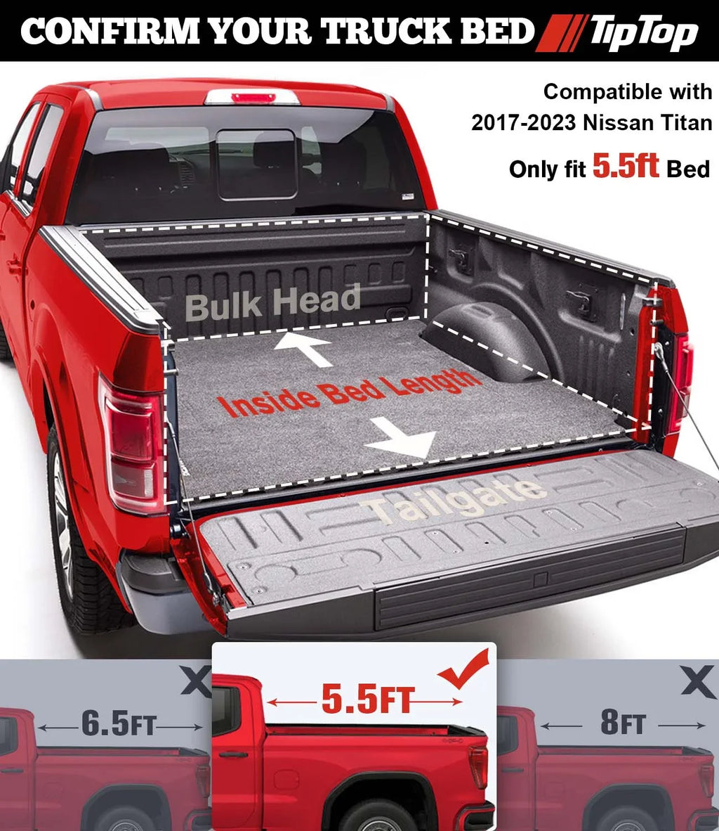 TIPTOP Tri-Fold Hard Tonneau Enclosure Truck Bed FRP On Top For 2017-2023 Nissan Titan 5.5ft Bed (67") w/o Titan Box | TPM3 |For Models With or Without The Deck Rail System|