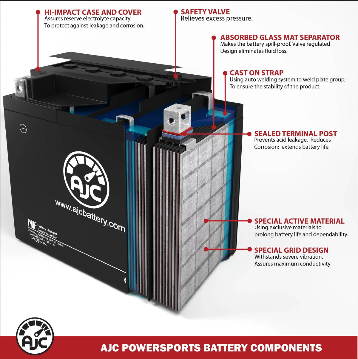 AJC Battery Compatible with Polaris Octane 800 800CC Personal Watercraft Replacement Battery (2001-2002)