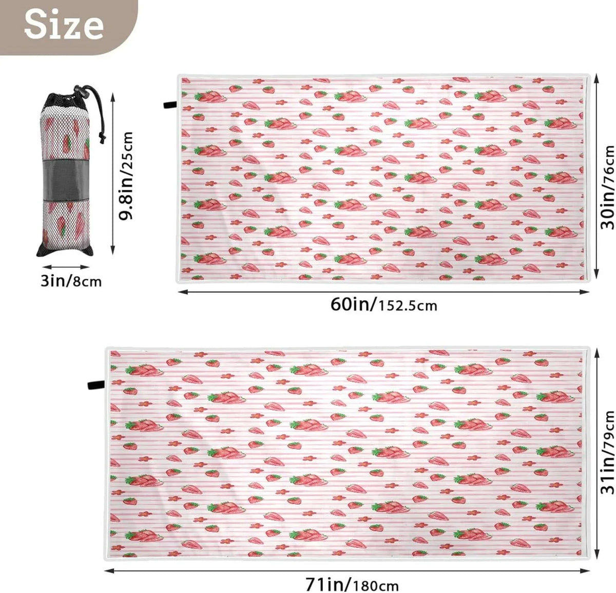 Bestwell Red Strawberry Pink STRI Beach Towel Oversized Towel Blanket, Thin Lightweight Microfiber Sand Free Quick Dry Towel, 30”X60” Multipurpose Pool Bath Yoga Swim Shower Towel