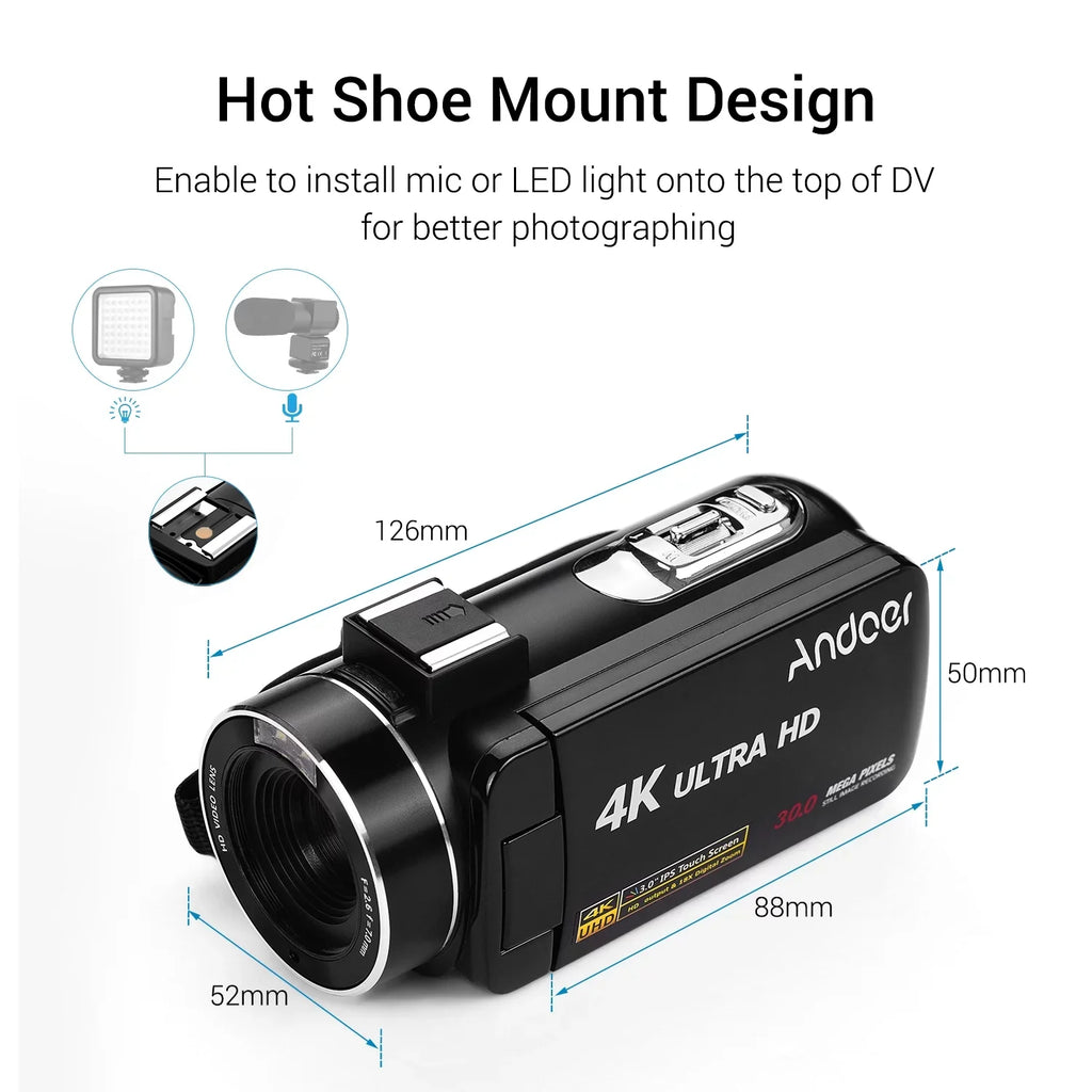 Andoer-2 Video Camera,Video Camera Inch IPS Monitor DV Professional Video Camera 3.0 Inch Function 4K Handheld DV 3.0 Inch IPS QISUO ERYUE