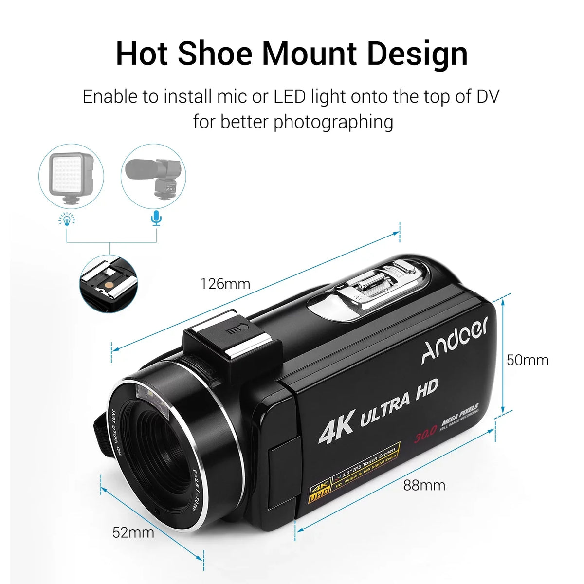 Andoer-2 Video Camera,Video Camera Inch IPS Monitor DV Professional Video Camera 3.0 Inch Function 4K Handheld DV 3.0 Inch IPS QISUO ERYUE