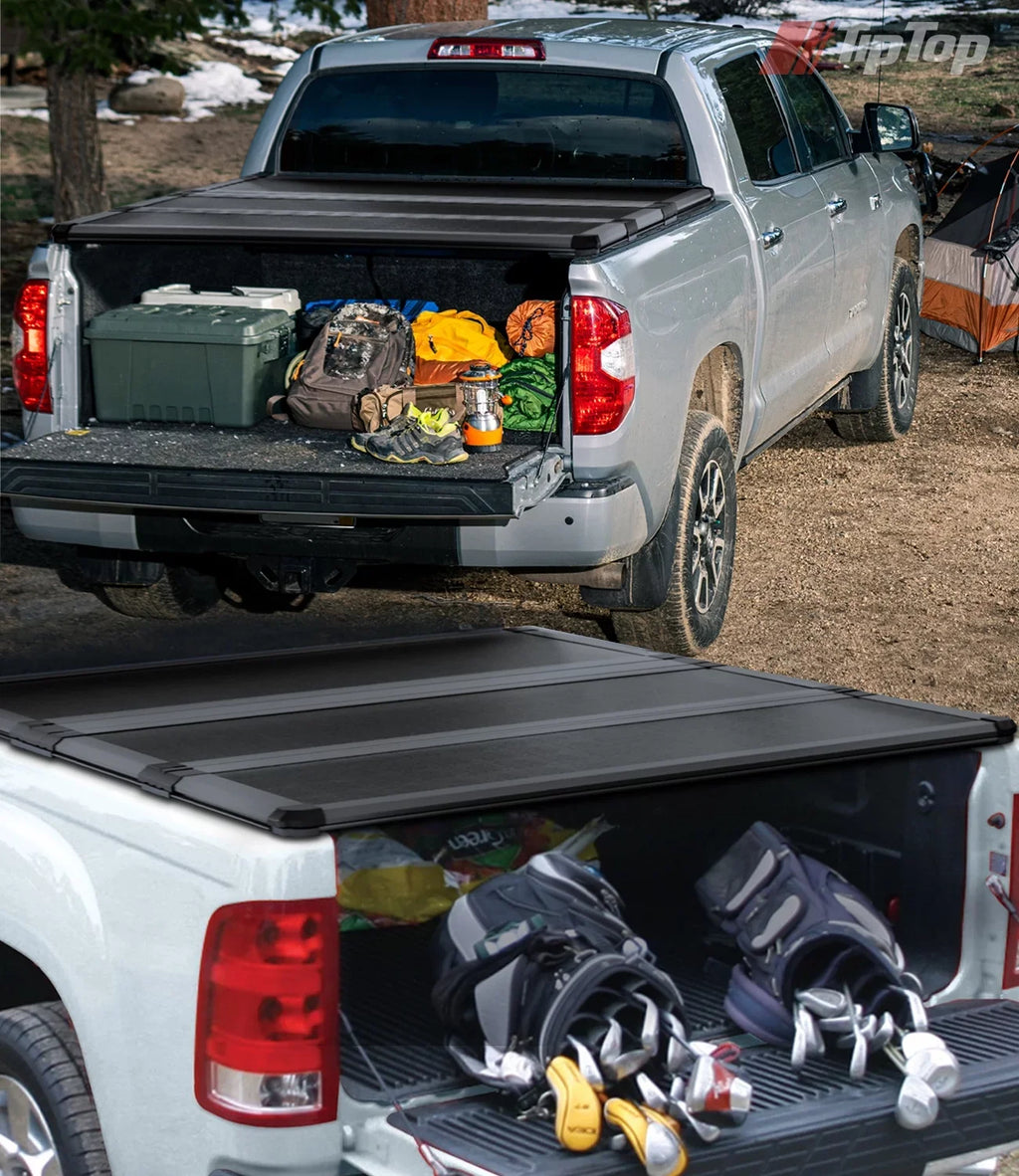 TIPTOP Tri-Fold Hard Tonneau Enclosure Truck Bed FRP On Top For 2017-2023 Nissan Titan 5.5ft Bed (67") w/o Titan Box | TPM3 |For Models With or Without The Deck Rail System|