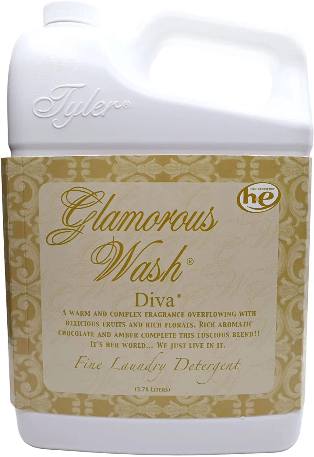 Tyler Candle Company Glamorous Wash Diva Fine Laundry Liquid Detergent - Liquid Laundry Detergent Arrangement for Clothing - Hand and Machine Washable - 3.78L 1Gal Container