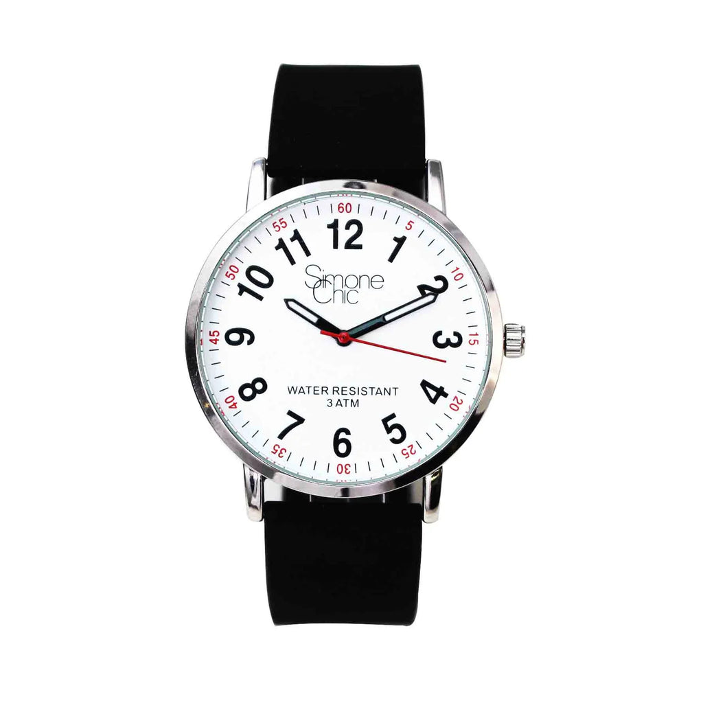 Watch for Nurse, Medical Professionals and Students – With Second Hand, Easy Read Dial - Hour & Second Arabic Time Indicator, and Silicone Band with Various Colour choice, Nurse Watch- Black