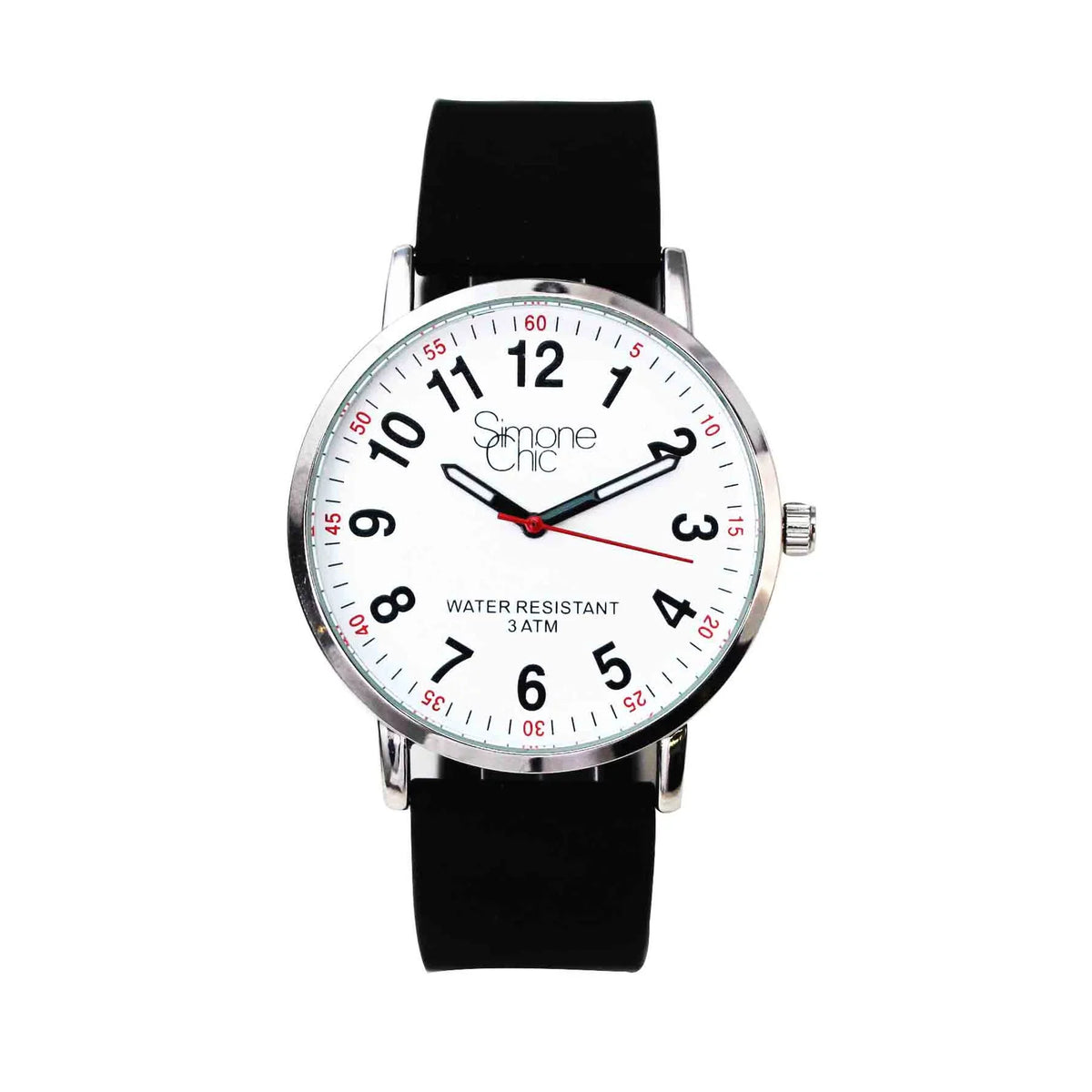 Watch for Nurse, Medical Professionals and Students – With Second Hand, Easy Read Dial - Hour & Second Arabic Time Indicator, and Silicone Band with Various Colour choice, Nurse Watch- Black