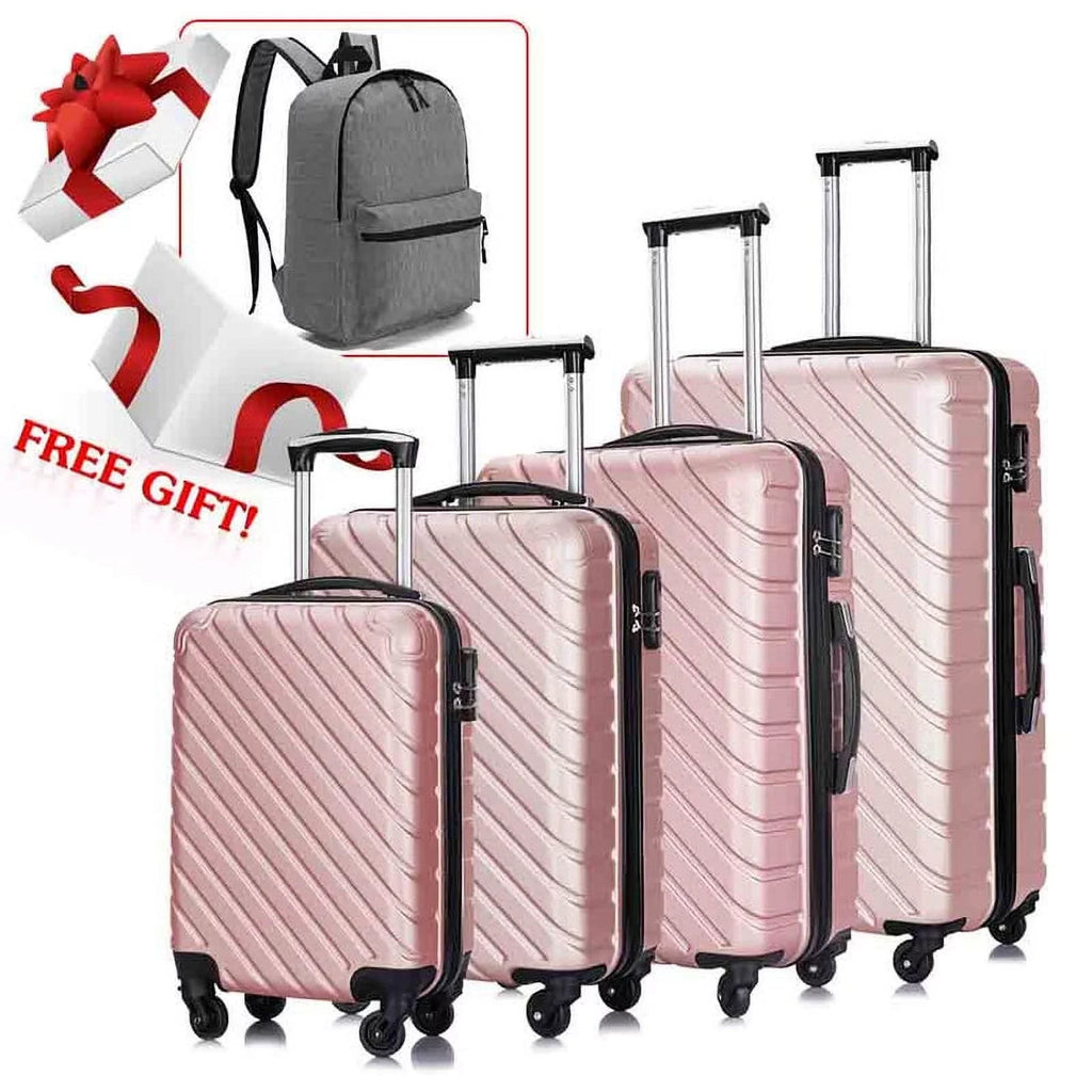 4 Piece Hardshell Luggage Sets,Travel Suitcase,Carry On Luggage with Spinner Wheels Free Enclosure Inside rose gold