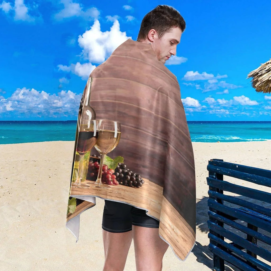 Bestwell Wine Board Beach Towel Oversized Towel Blanket, Thin Lightweight Microfiber Sand Free Quick Dry Towel, 31”X71” Multipurpose Pool Bath Yoga Swim Shower Towel