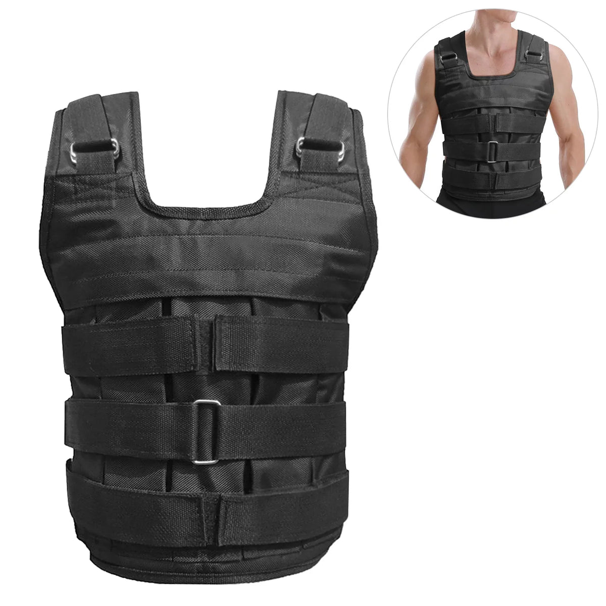 Lixada Adjustable Weighted Vest 50kg Max Load Oxford Cloth Jacket for Strength Training Exercise Empty