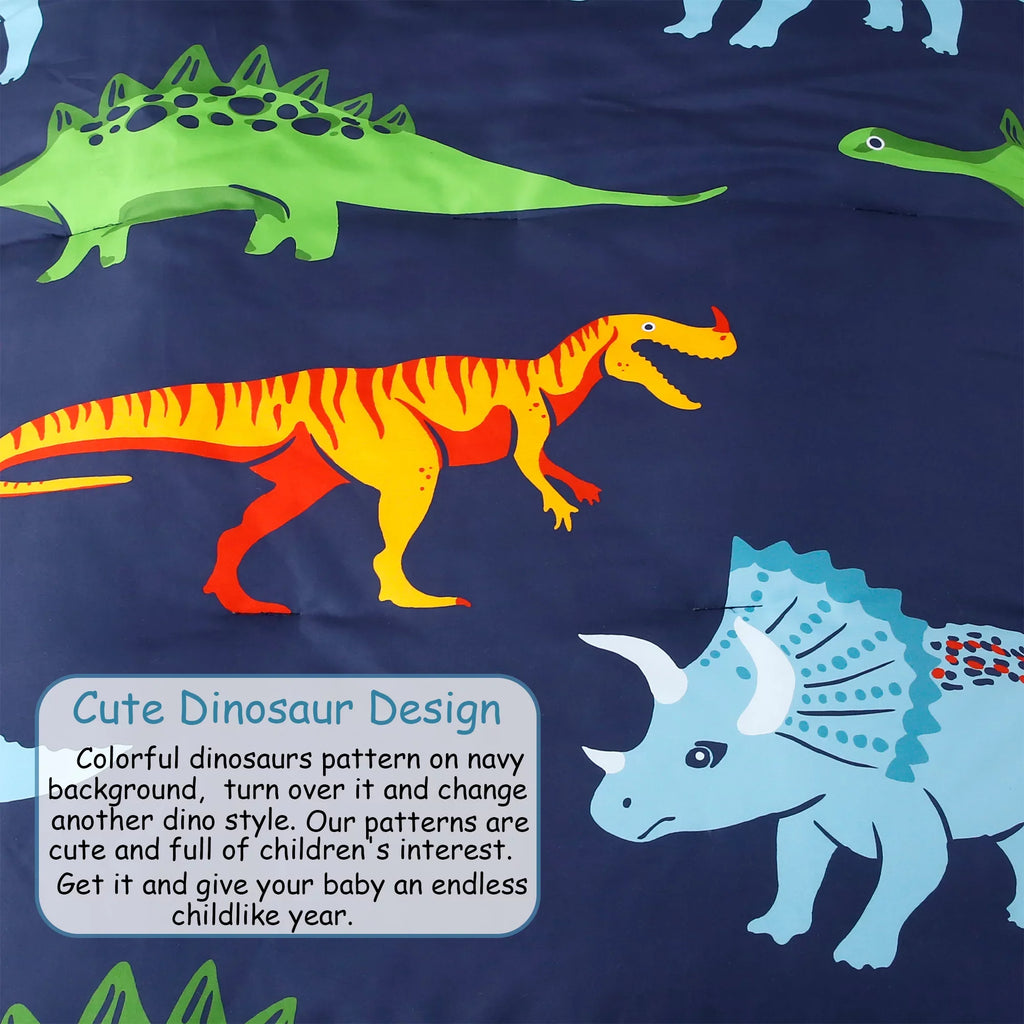 PERFEMET 4-Piece Toddler Bedding Set - Ultra Soft Cartoon Jurassic Dinosaur Print Boys Toddler Relaxation Set - Include Relaxation Flat Sheet, Fitted Sheet and Reversible Pillowcase, Blue Dinosaur