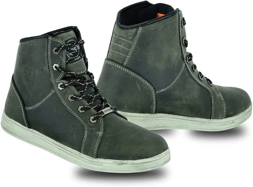 Daniel Smart Men’s Motorcycle Leather Shoes – Full Grain Waterproof Boots with Lace-up Closure & Lightweight Rubber Outsole