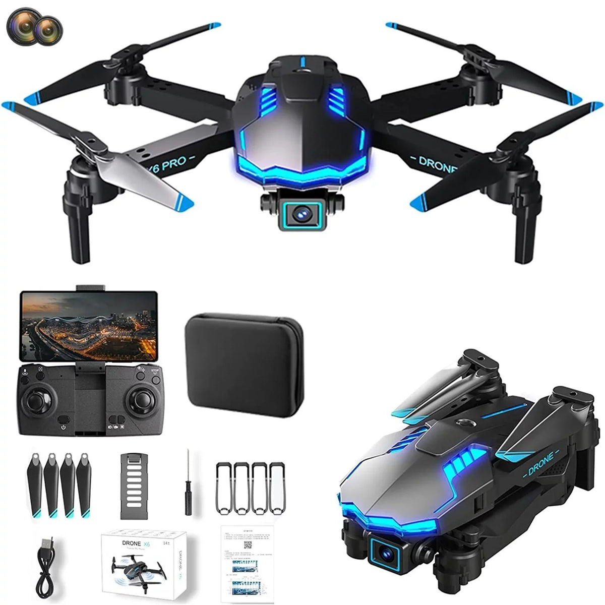 Stunt Show With 4K HD FPV Dual Camera For Kids And Adults Mini Foldable RC Airplane WiFi RC Quadcopter Off Track Headless Mode One Button StartSmart Obstacle Avoidance