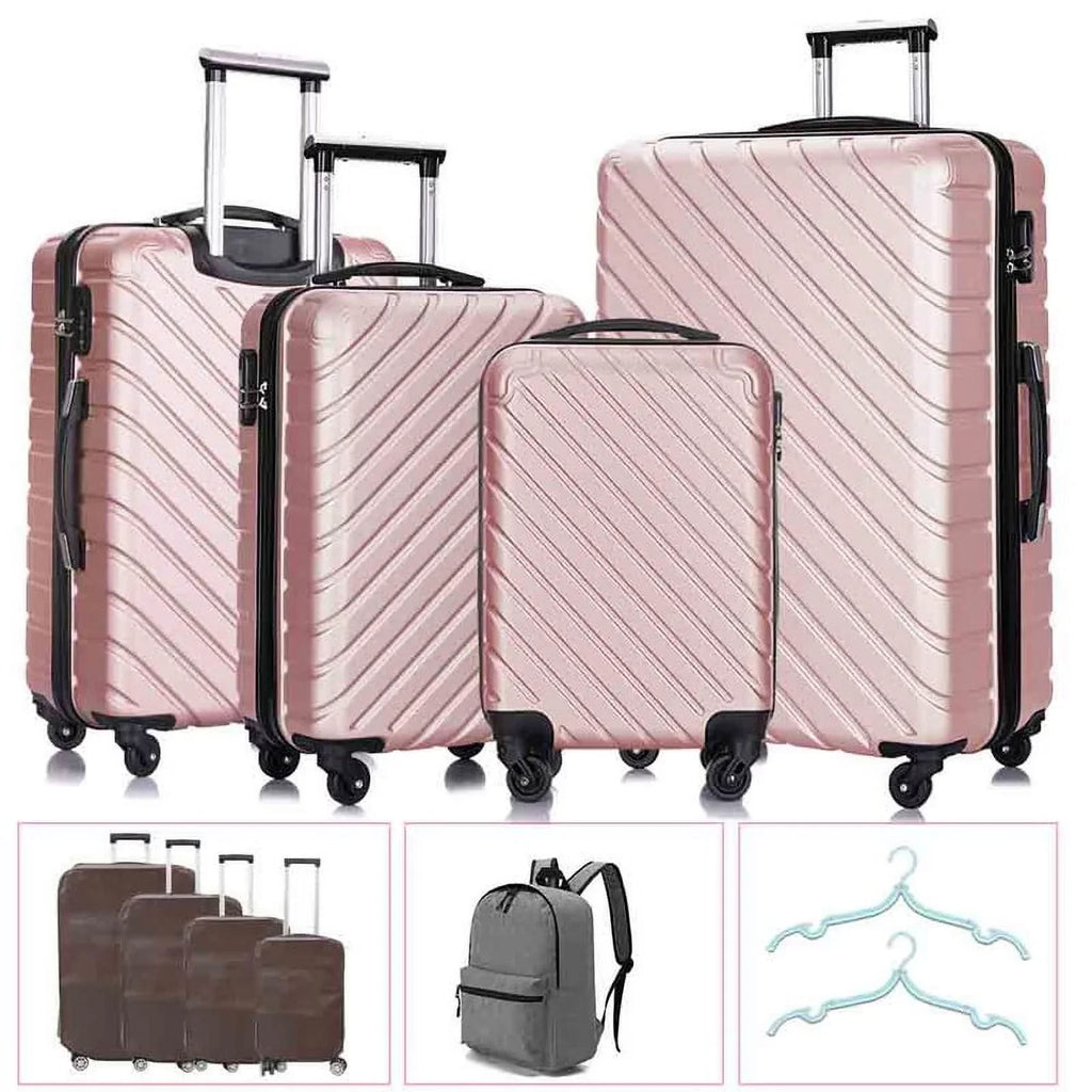 4 Piece Hardshell Luggage Sets,Travel Suitcase,Carry On Luggage with Spinner Wheels Free Enclosure Inside rose gold