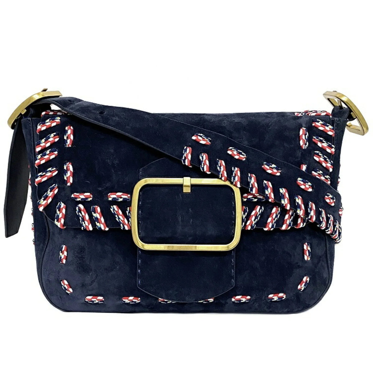 Pre-Owned Tory Burch One Shoulder Bag Navy Multicolor 10005608 01-17 Flap Leather Suede TORY BURCH Ladies (Good)