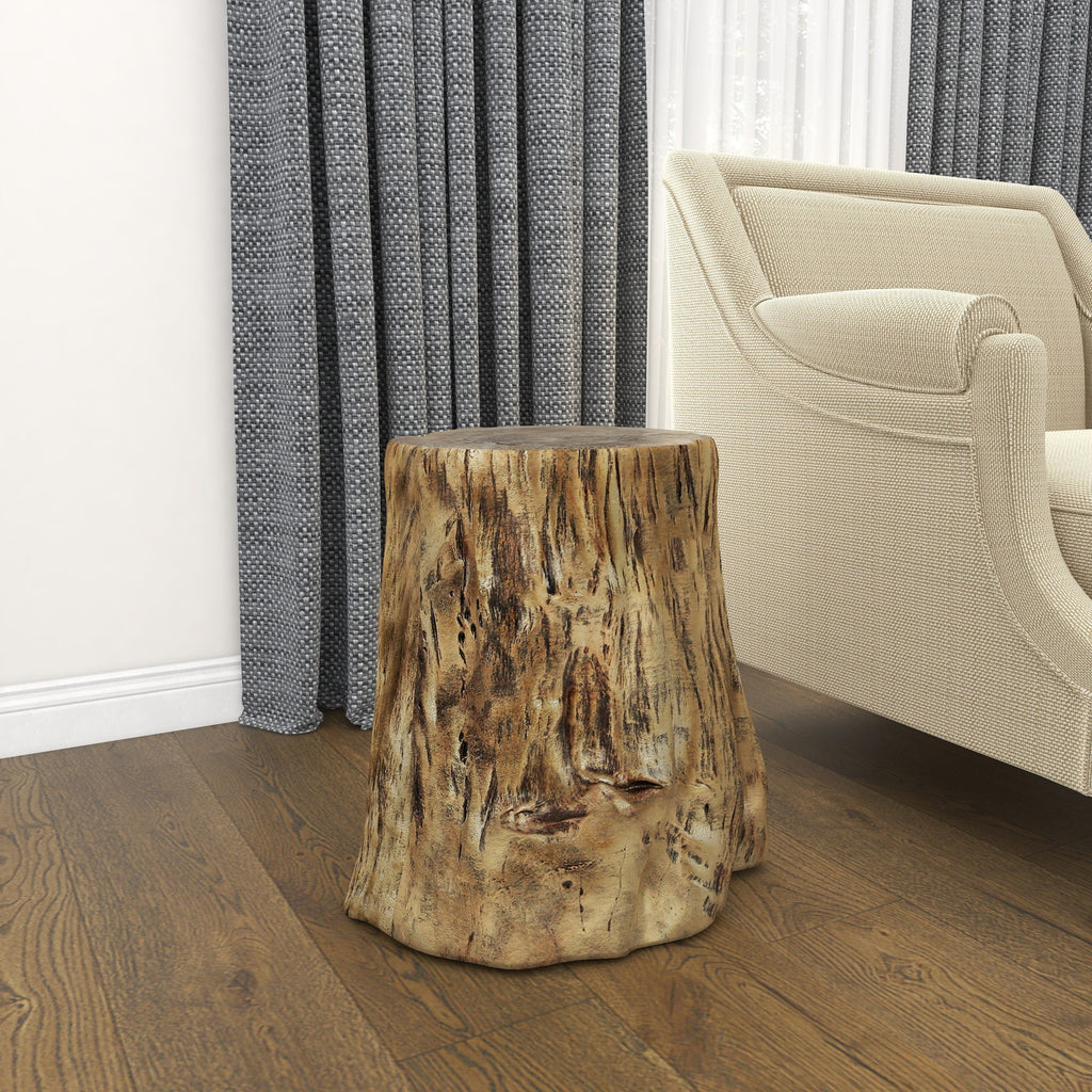 DecMode Eclectic Gold Chopped Tree Log Inspired Accent Table, 18"W x 19"H with Gold Carved Lumber Grain Finish