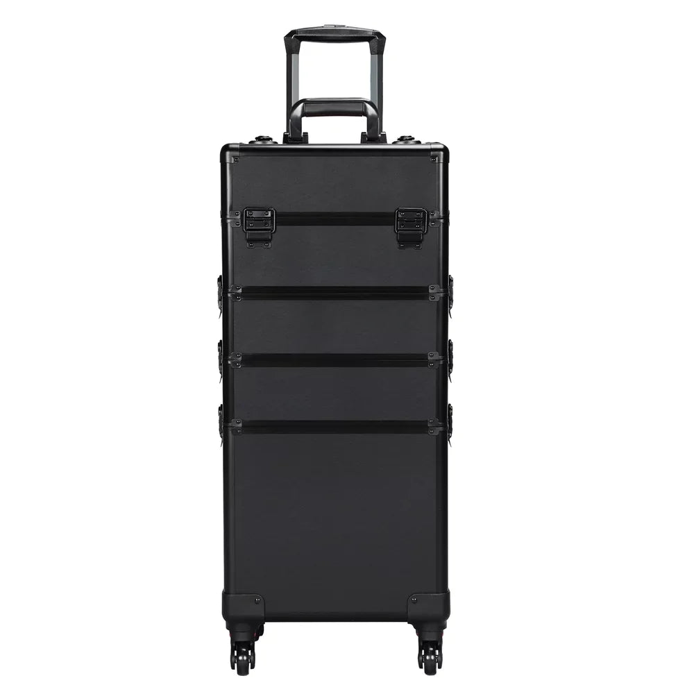 Alden Arrangement Professional 4-in-1 Aluminum Travel Cosmetic Makeup Case, Black